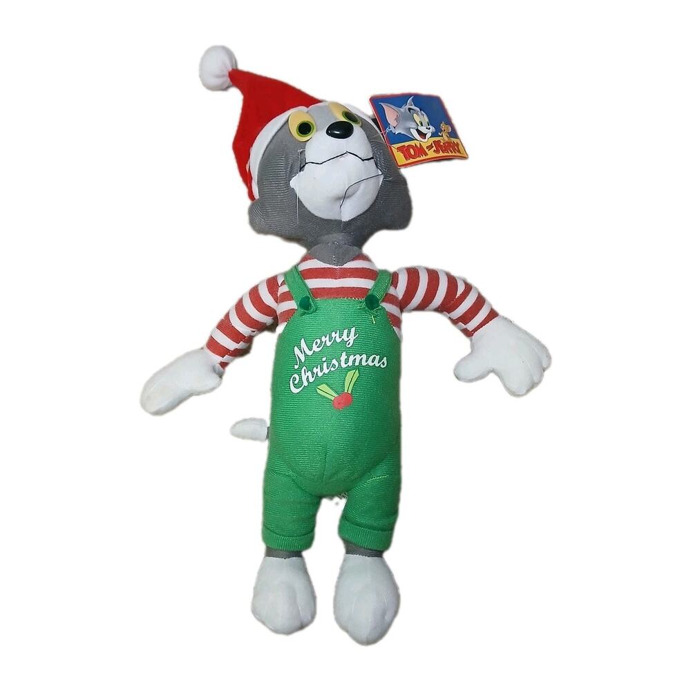 Tom & Jerry Nanco Plush Christmas Tom Cat‎ Santa Hat Green Overalls Merry Xmas